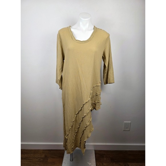 Oh My Gauze! Dresses & Skirts - Oh My Gauze Tan‎ Cotton Asymmetrical Ruffle Tunic Dress Lagenlook OS
